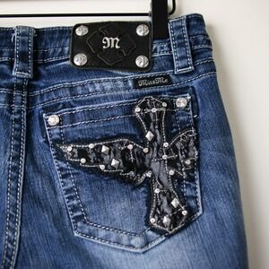 Miss Me Jeans Signature Bootcut 29 Long Blue Embellished Rhinestone Cross Y2K